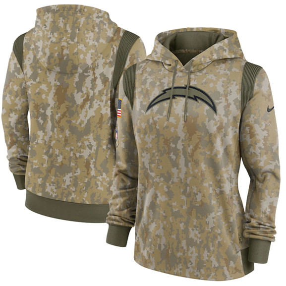 Women's Los Angeles Chargers 2021 Camo Salute To Service Therma Performance Pullover Hoodie(Run Small)